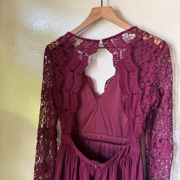 Lulus | Awaken My Love Burgundy Long Sleeve Lace Maxi Dress - Picture 6 of 7